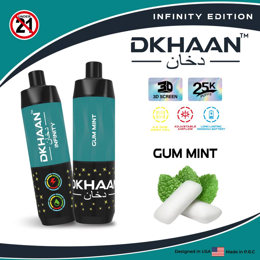 Dkhaan Infinity Vape with 3D Screen 25000 Puffs (Gum Mint)