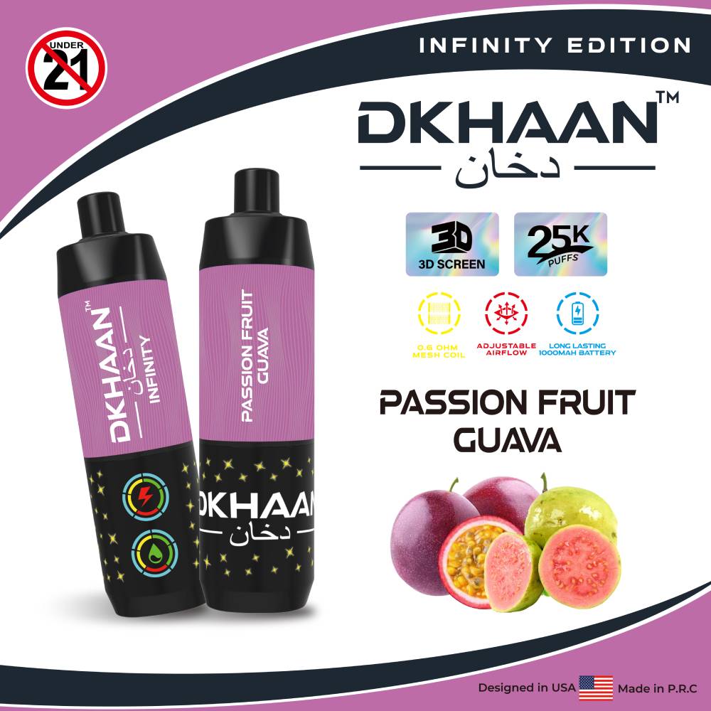 Dkhaan Infinity Vape with 3D Screen 25000 Puffs (Passion Fruit Guava)