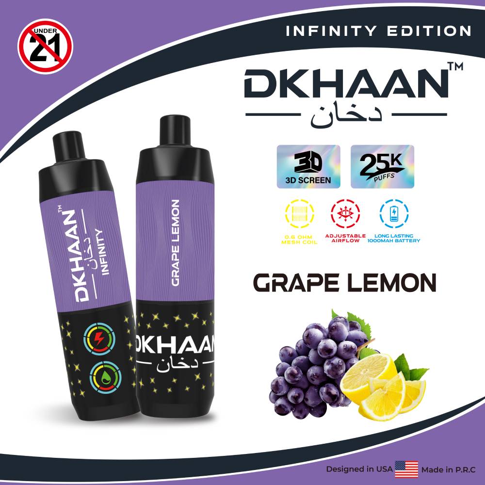 Dkhaan Infinity Vape with 3D Screen 25000 Puffs (Grape Lemon)